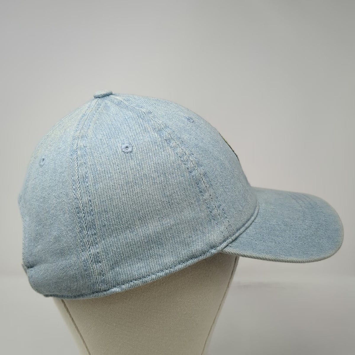 American Eagle Baseball Cap Blue One Size Denim Smiley Face Slideback Cotton Hat