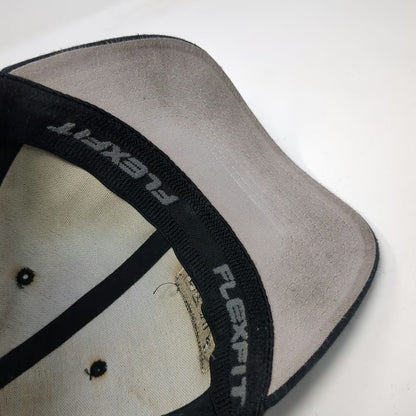 Flexfit Baseball Cap Black XL Curved Brim Underbrim Offset Logo Patch Hat