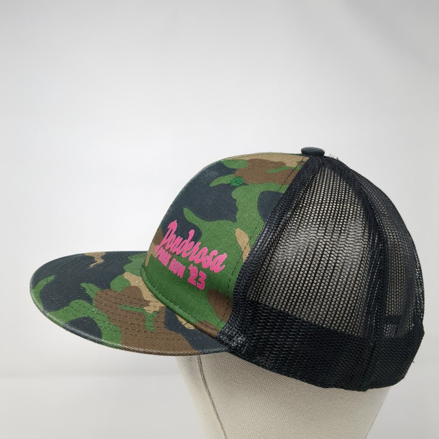 Panderosa Park Run '23 Snapback Trucker Hat Camouflage OS Adjustable Mesh Back