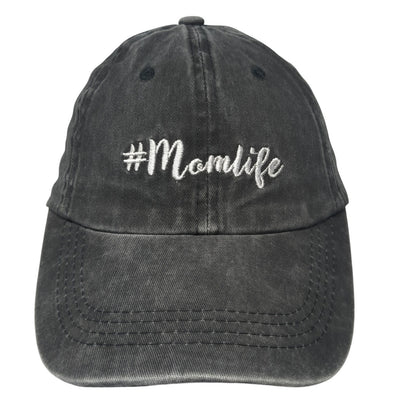 #Momlife Slideback Hat Black One Size Adjustable Embroidered Ponytail
