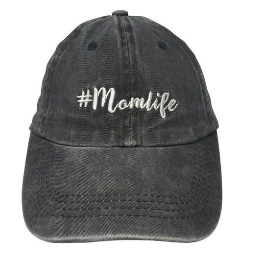 #Momlife Slideback Hat Black One Size Adjustable Embroidered Ponytail