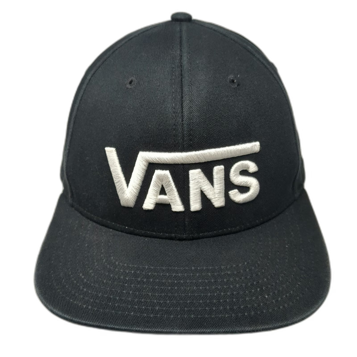 Vans Snapback Hat Black White One Size Embroidered Logo Flat Brim Skateboard Cap