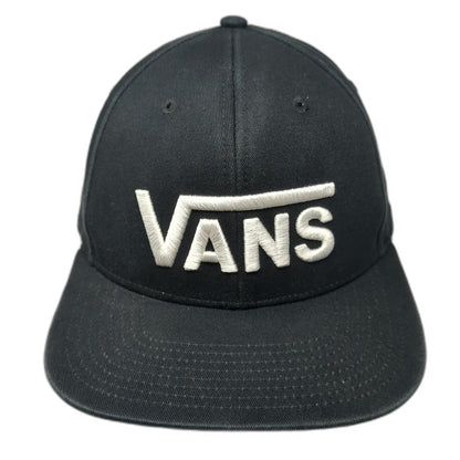 Vans Snapback Hat Black White One Size Embroidered Logo Flat Brim Skateboard Cap
