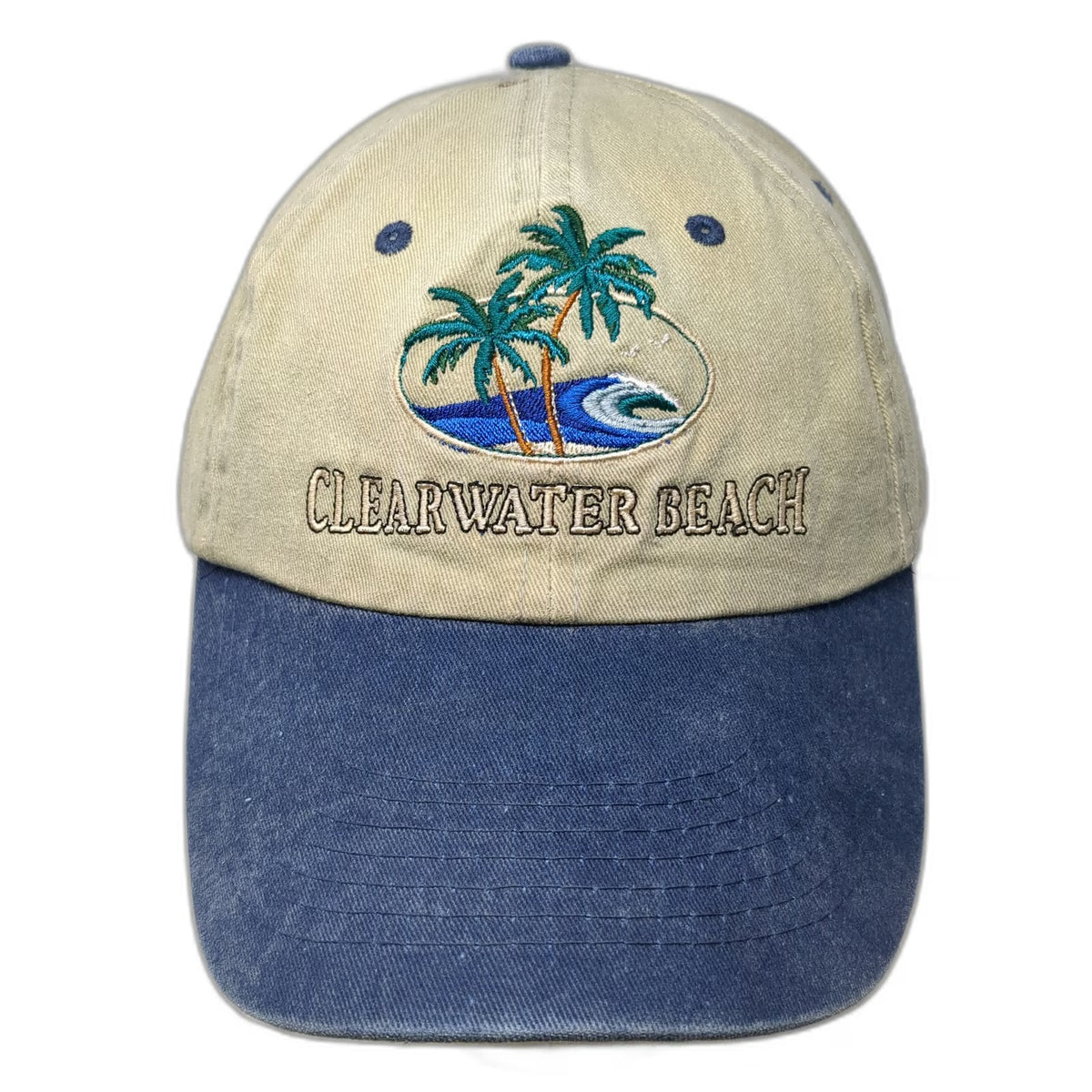 Clearwater Beach Florida Palm Trees Wave Beige Blue Baseball Cap One Size Hat