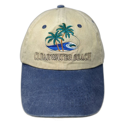 Clearwater Beach Florida Palm Trees Wave Beige Blue Baseball Cap One Size Hat