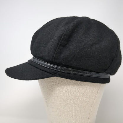 Nine West Army Cap Black One Size Wool Blend Buckle Strap Fashion Flat Top Hat