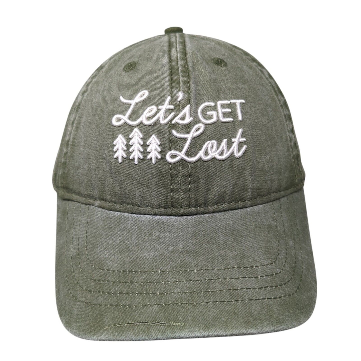 Let's Get Lost Slideback Hat Green OS Adjustable Embroidered 6 Panel Cotton