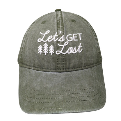 Let's Get Lost Slideback Hat Green OS Adjustable Embroidered 6 Panel Cotton