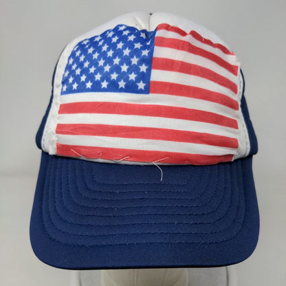 American Flag Snapback Hat Blue One Size Adjustable Colorblock Vent Holes