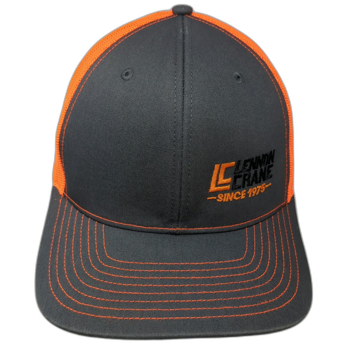 Richardson Trucker Hat Gray Orange OSFM Mesh Back Lennon Crane 1975 Construction