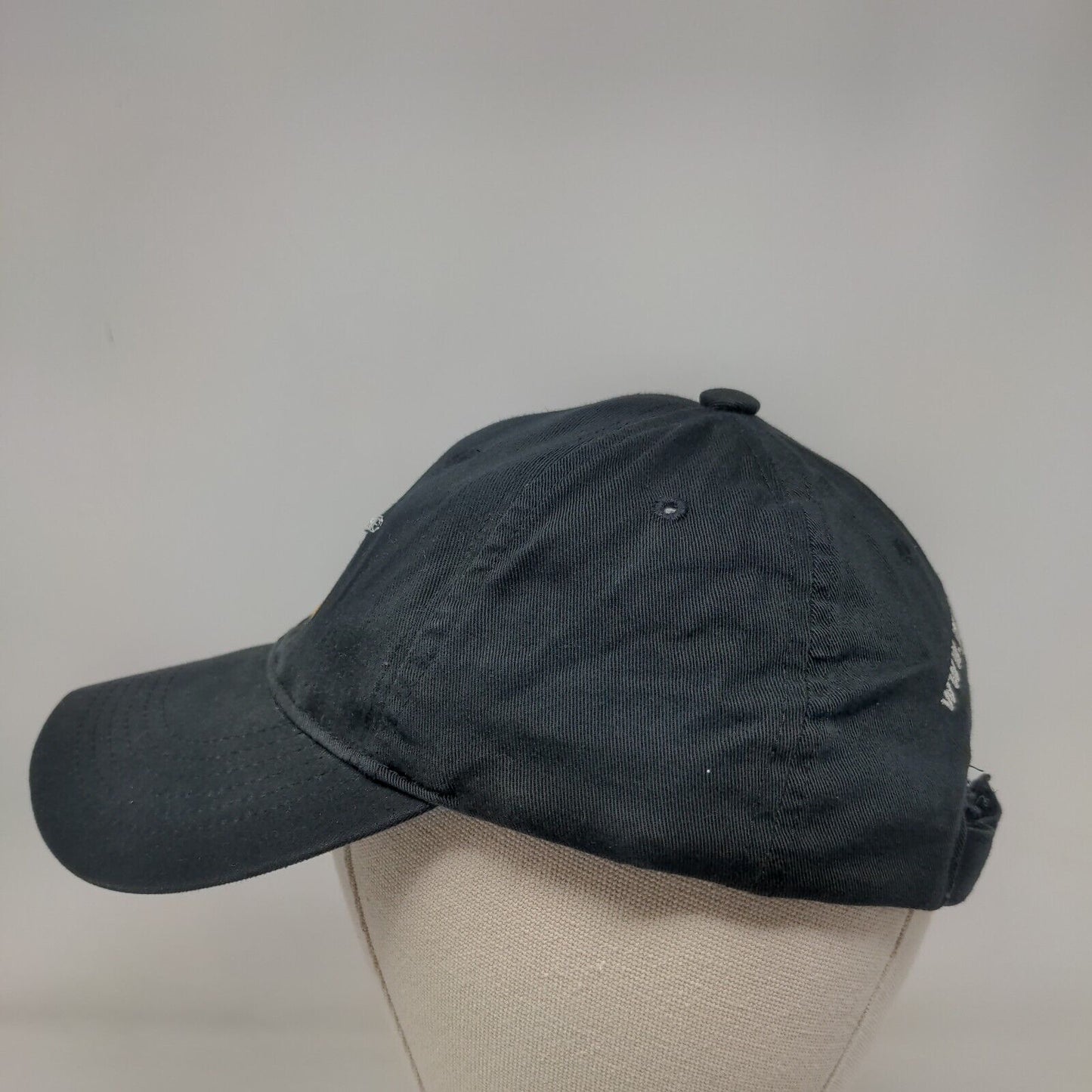CAT Strapback Hat Black OSFM Adjustable Embroidered Vented Holes 6 Panel Cotton