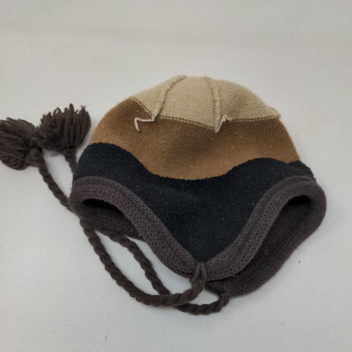 Unbranded Beanie Hat Brown One Size Ear Flap Blank Braided Pom Pom Winter