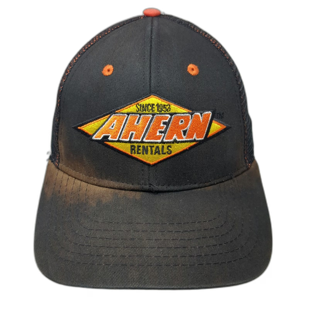 Ahern Rentals Trucker Hat Black One Size Mesh Back Snapback Orange Patch Logo