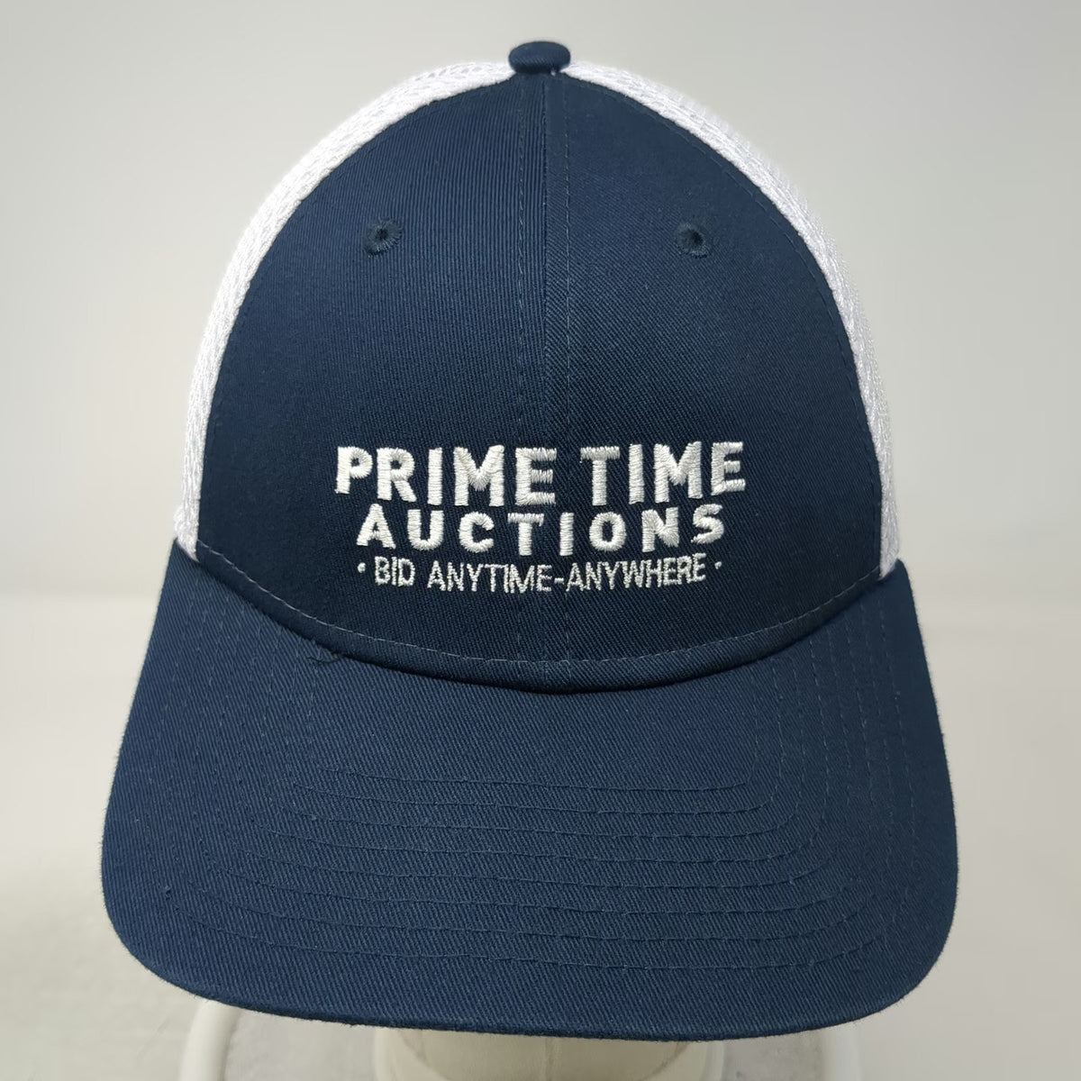 New Era 39THIRTY Blue White M Mesh Back Prime Time Auctions Baseball Cap Hat