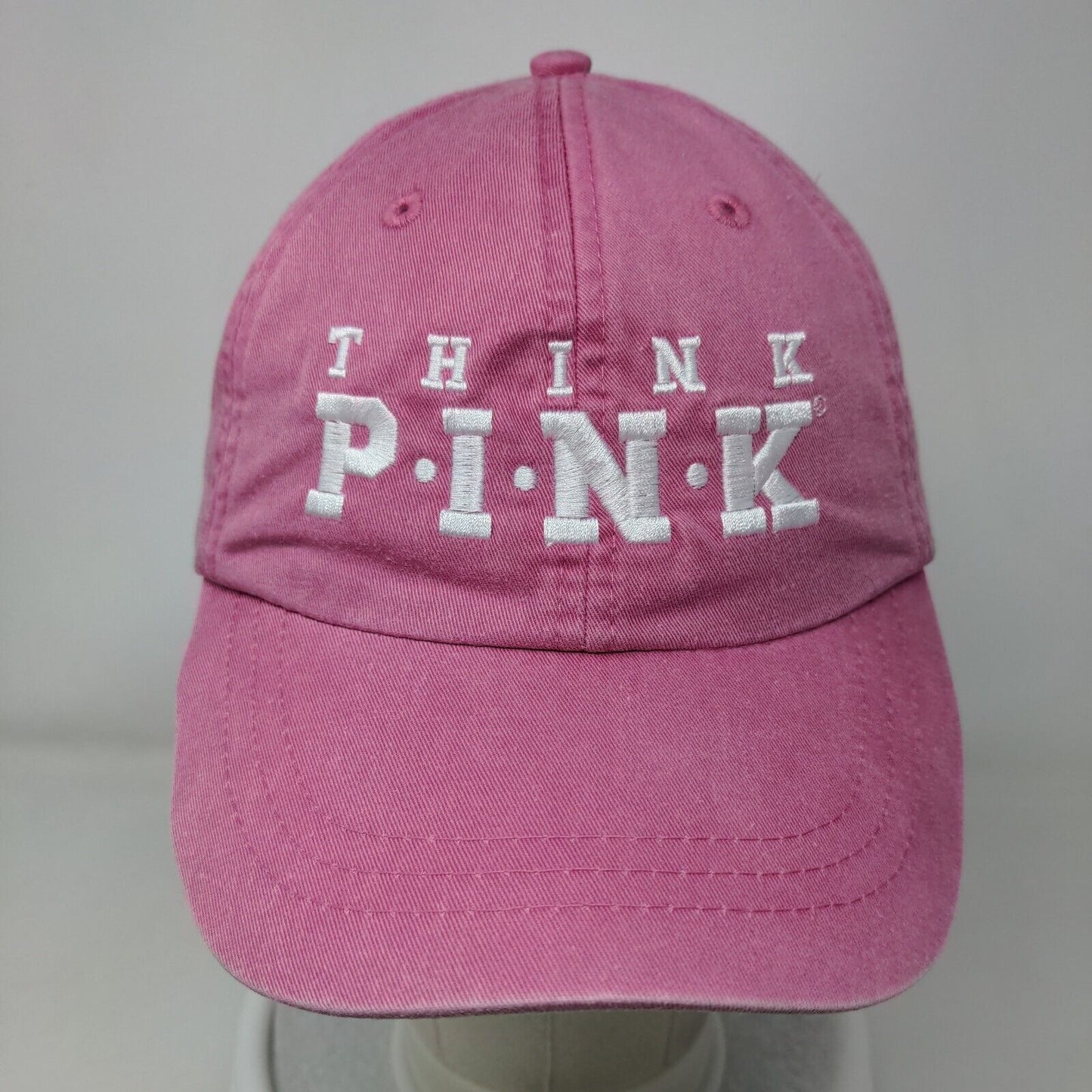 Think Pink Ribbon Slideback Hat Pink One Size Leather Strap Adams