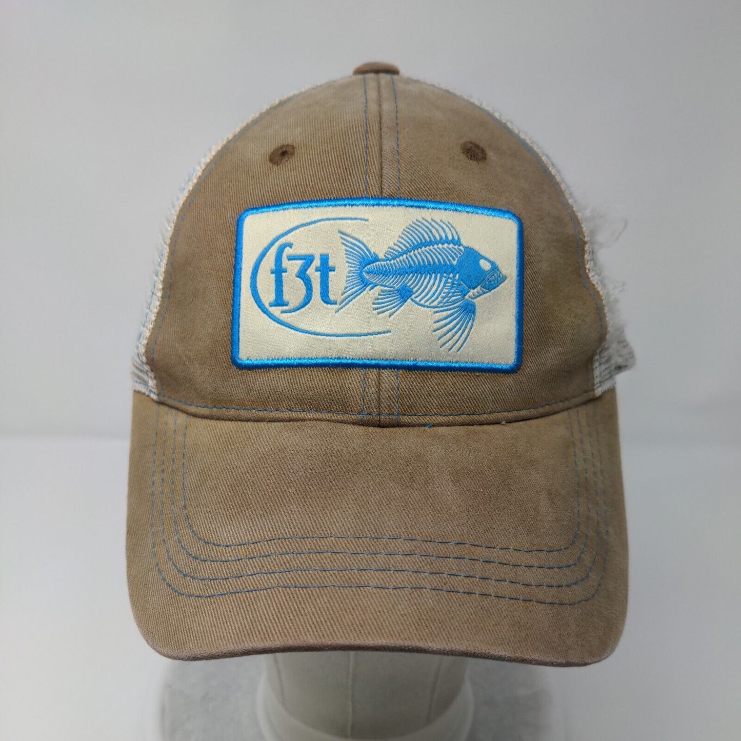 F3T Fish Strapback Mesh Back Trucker Hat Tan One Size Costa Del Mar