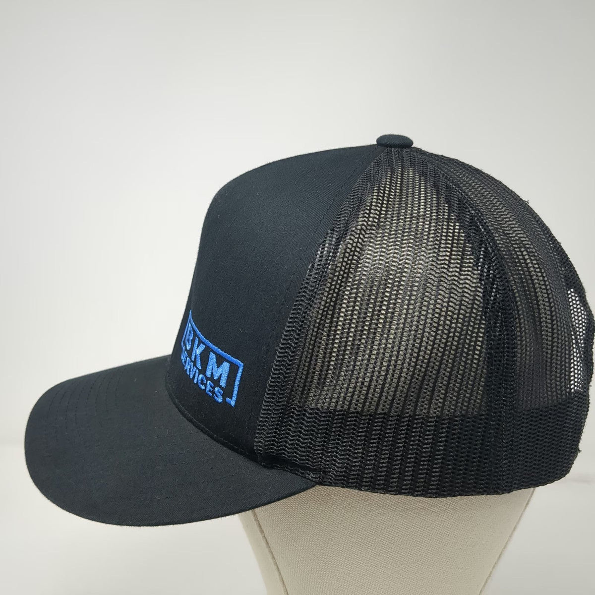 Yupoong Trucker Hat Black Blue One Size BKM Services Mesh Snapback Flat Brim