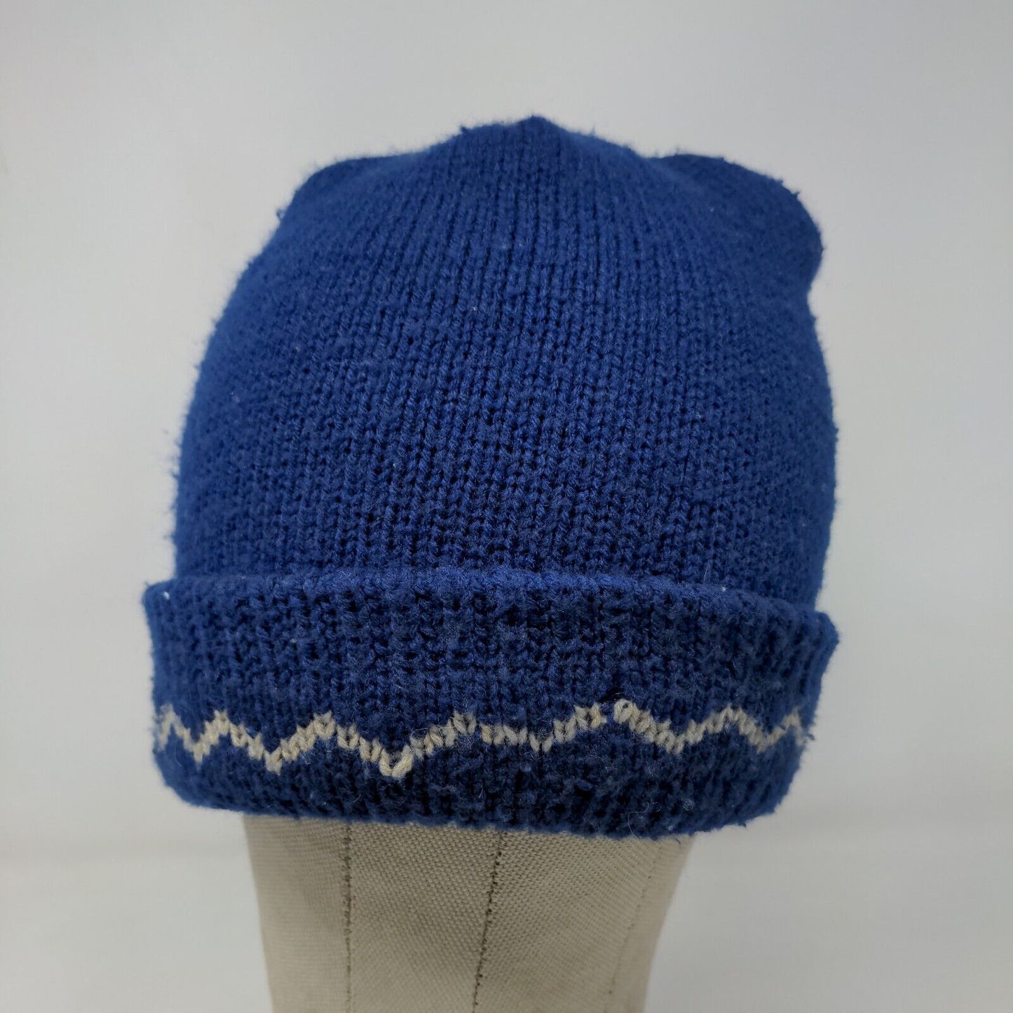 English Village Men's Knit Beanie Hat Cap Blue OSFA Stripe 100% Acrylic