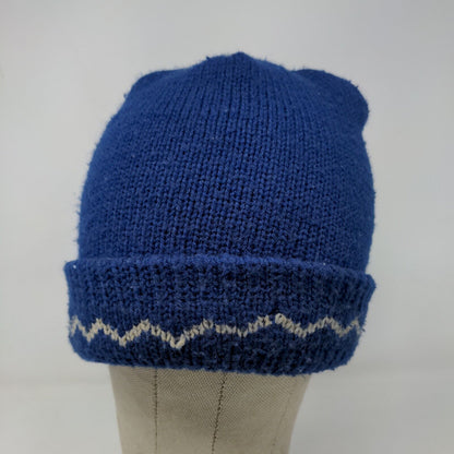 English Village Men's Knit Beanie Hat Cap Blue OSFA Stripe 100% Acrylic