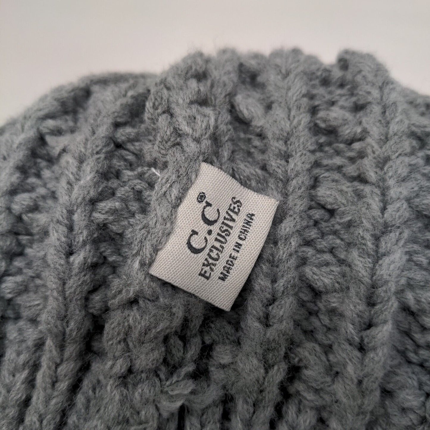 C.C Exclusives Kids Beanie Hat Gray One Size Knitted Stretch Pom Pom Acrylic