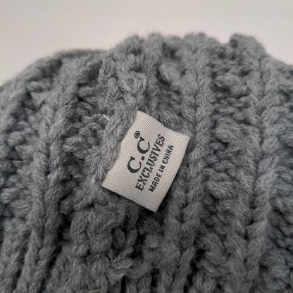 C.C Exclusives Kids Beanie Hat Gray One Size Knitted Stretch Pom Pom Acrylic