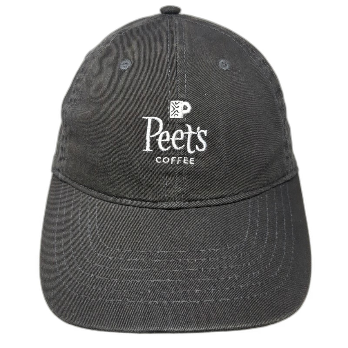 Peet's Coffee Baseball Cap Gray One Size Leather Strapback Hat Embroidered Logo
