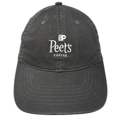 Peet's Coffee Baseball Cap Gray One Size Leather Strapback Hat Embroidered Logo