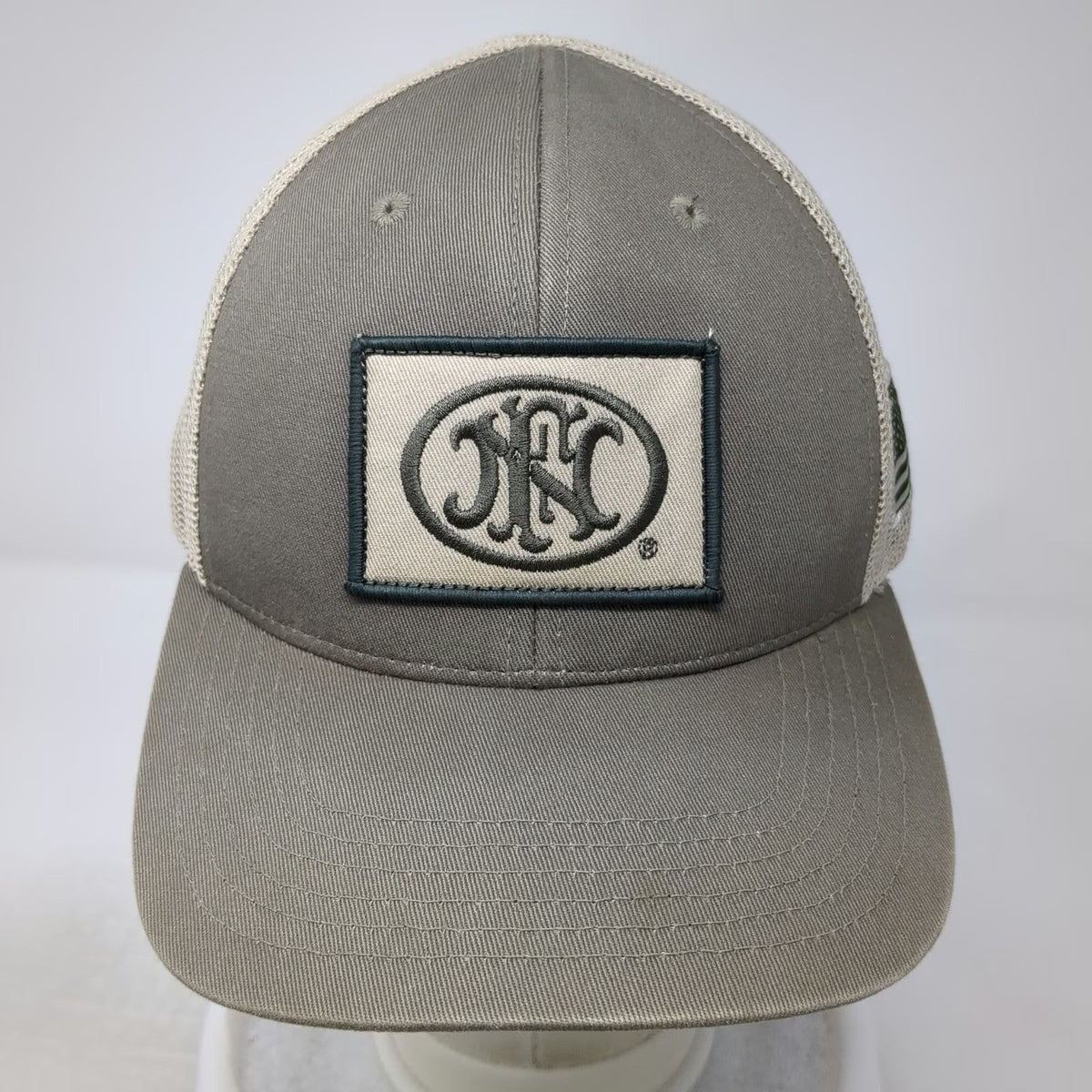 FN Herstal Trucker Hat Gray One Size Mesh Back US Flag Snapback Tactical Patch