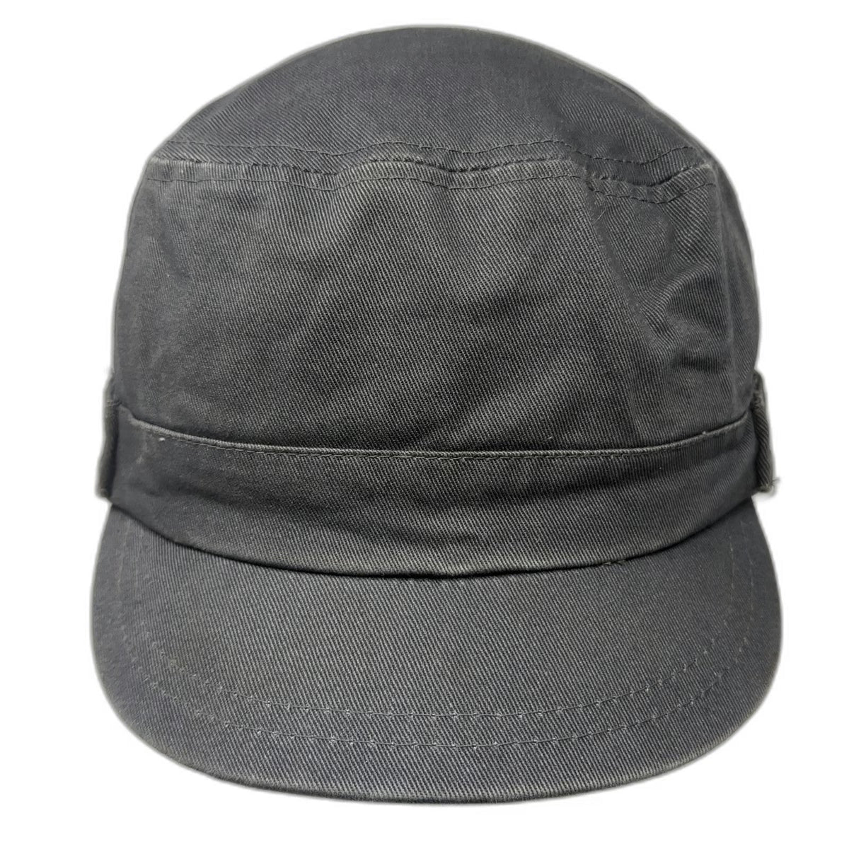 Army Cap Gray One Size Elastic Back Side Button Detail Flat Top Cadet Style Hat