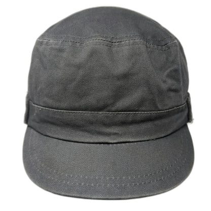 Army Cap Gray One Size Elastic Back Side Button Detail Flat Top Cadet Style Hat