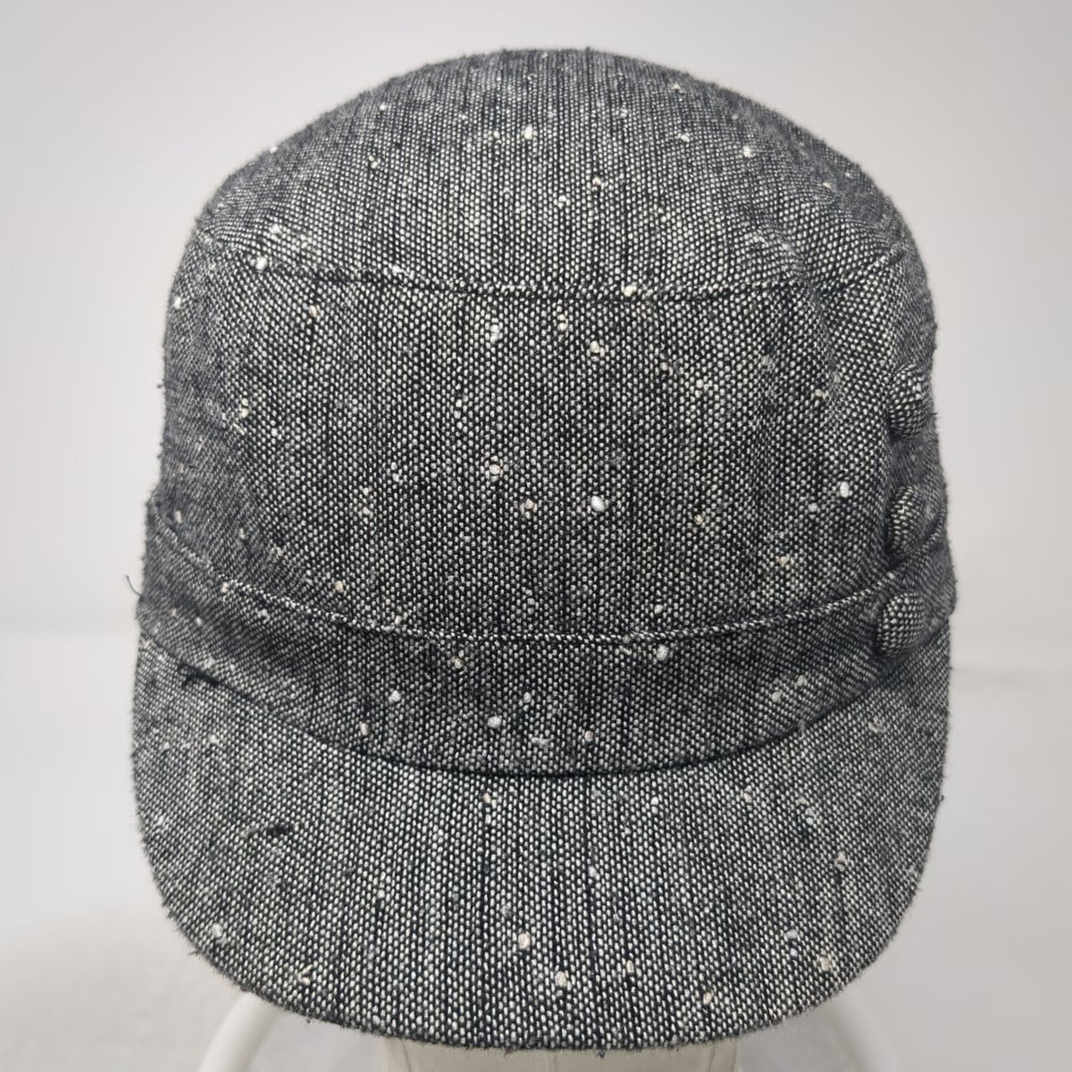 Payless Army Cap Gray One Size Wool Blend Speckled Decorative Buttons Hat
