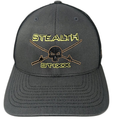 Richardson Trucker Hat Gray One Size Stealth Stixx Fishing Skull Mesh Snapback