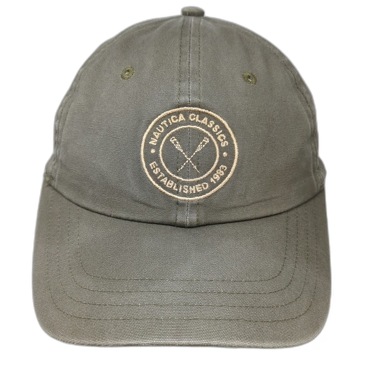 Nautica Baseball Cap Green One Size Embroidered Crest Crossed Oars Cotton Hat