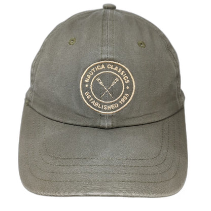 Nautica Baseball Cap Green One Size Embroidered Crest Crossed Oars Cotton Hat