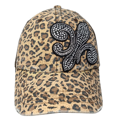 Fleur-de-lis Bling Snapback Trucker Hat Multi OSFA Animal Print Mesh Back