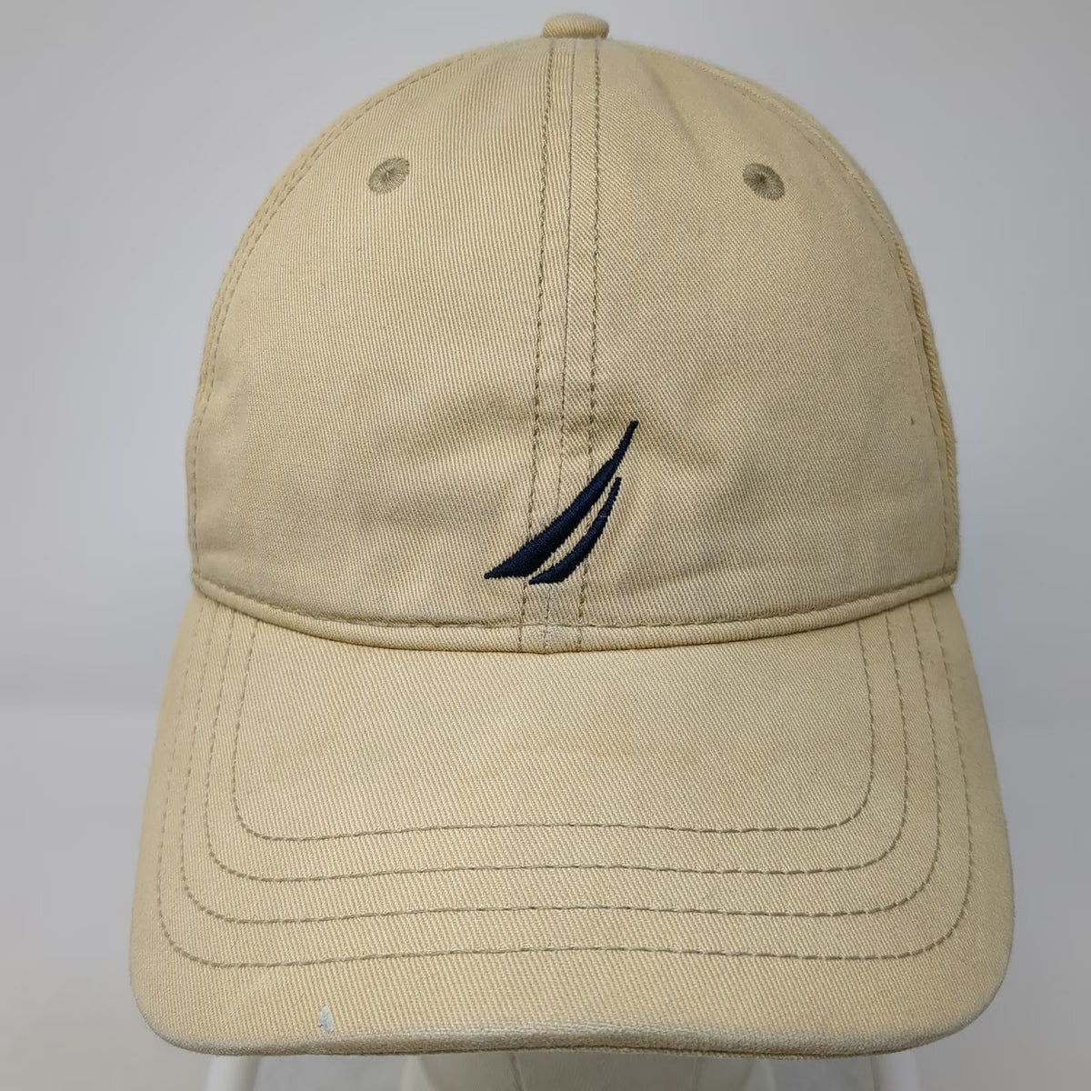 Nautica Baseball Cap Beige One Size Slideback 100% Cotton Blue Sail Strap Hat