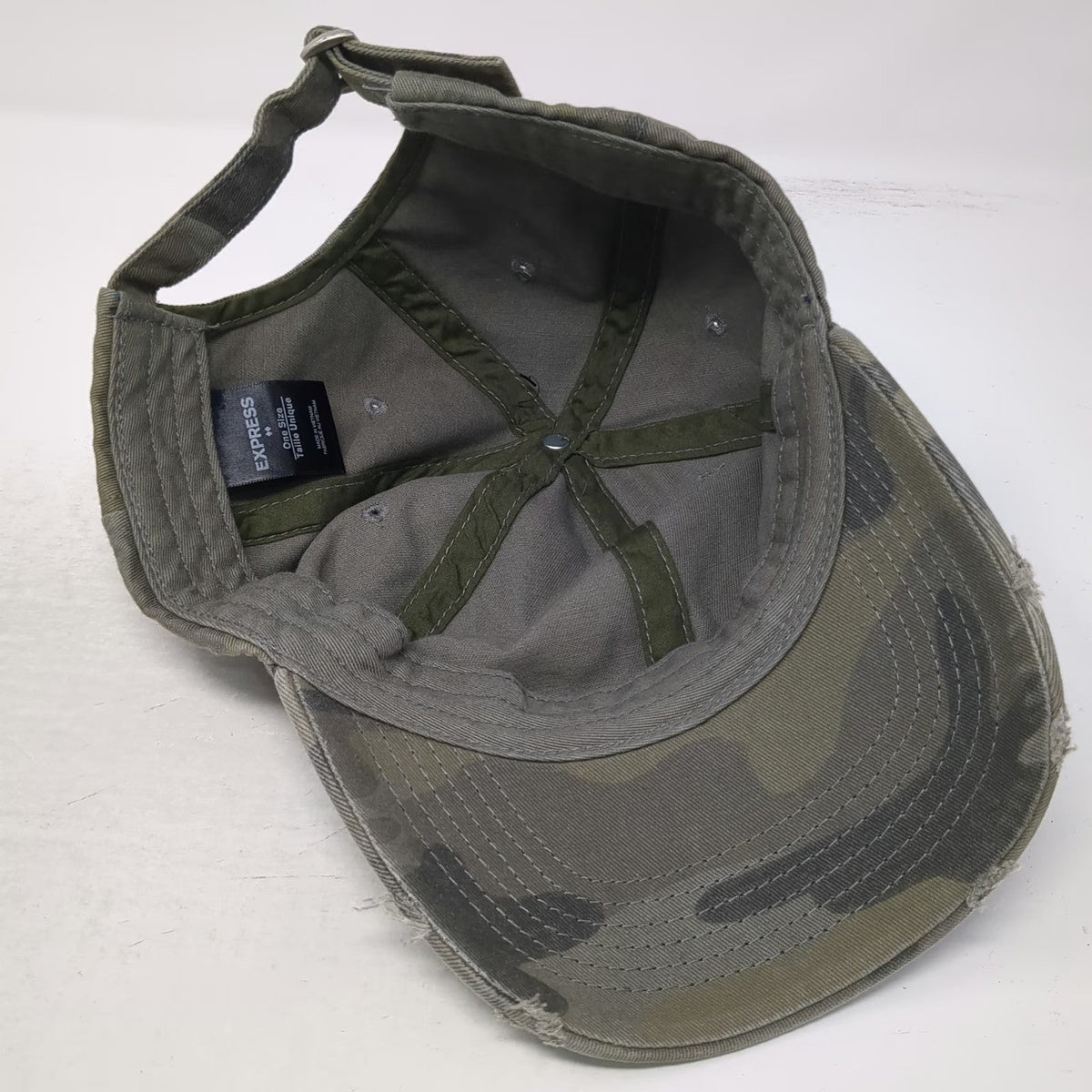 Express Baseball Cap Green OSFM Camo Camouflage Pattern Curved Brim Cotton Hat