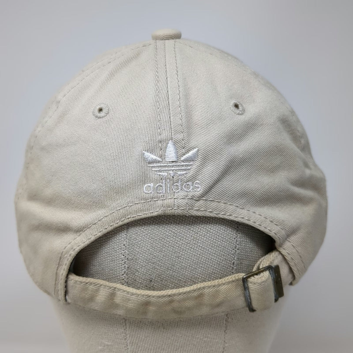 Adidas Baseball Cap Beige White One Size Trefoil Logo Slideback Pinstripe Hat