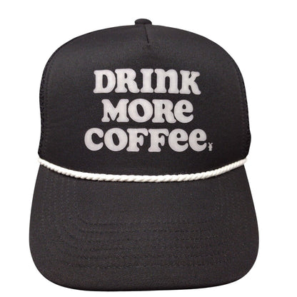 Drink More Coffee Snapback Rope Trucker Hat Black OSFA Mesh Back