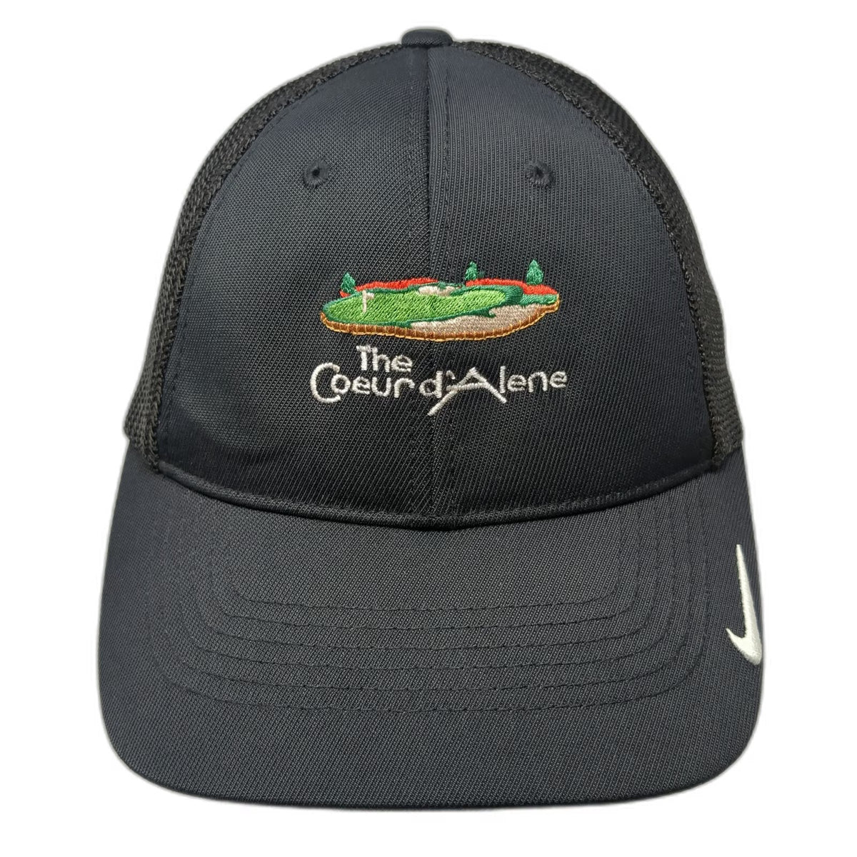 Nike Baseball Cap Black M The Coeur d'Alene Idaho Golf Mesh Flexfit Swoosh Hat