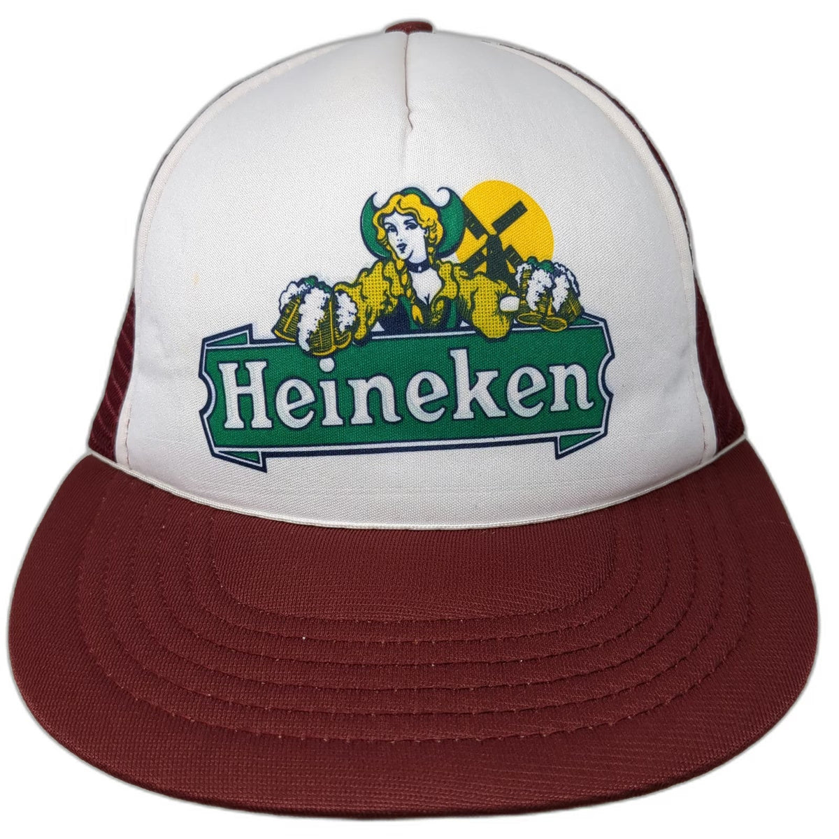 Champion Trucker Hat Red White One Size Mesh Back Foam Front Heineken Beer Logo