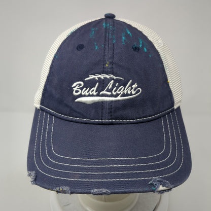 Bud Light Strapback Trucker Hat Blue One Size Adjustable Mesh Back Distressed