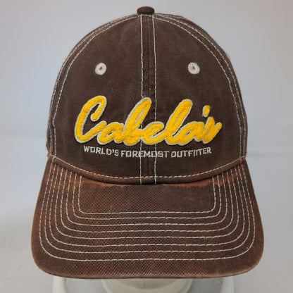 Cabela's Baseball Cap Brown One Size Contrast Stitching Yellow Logo Strap Hat