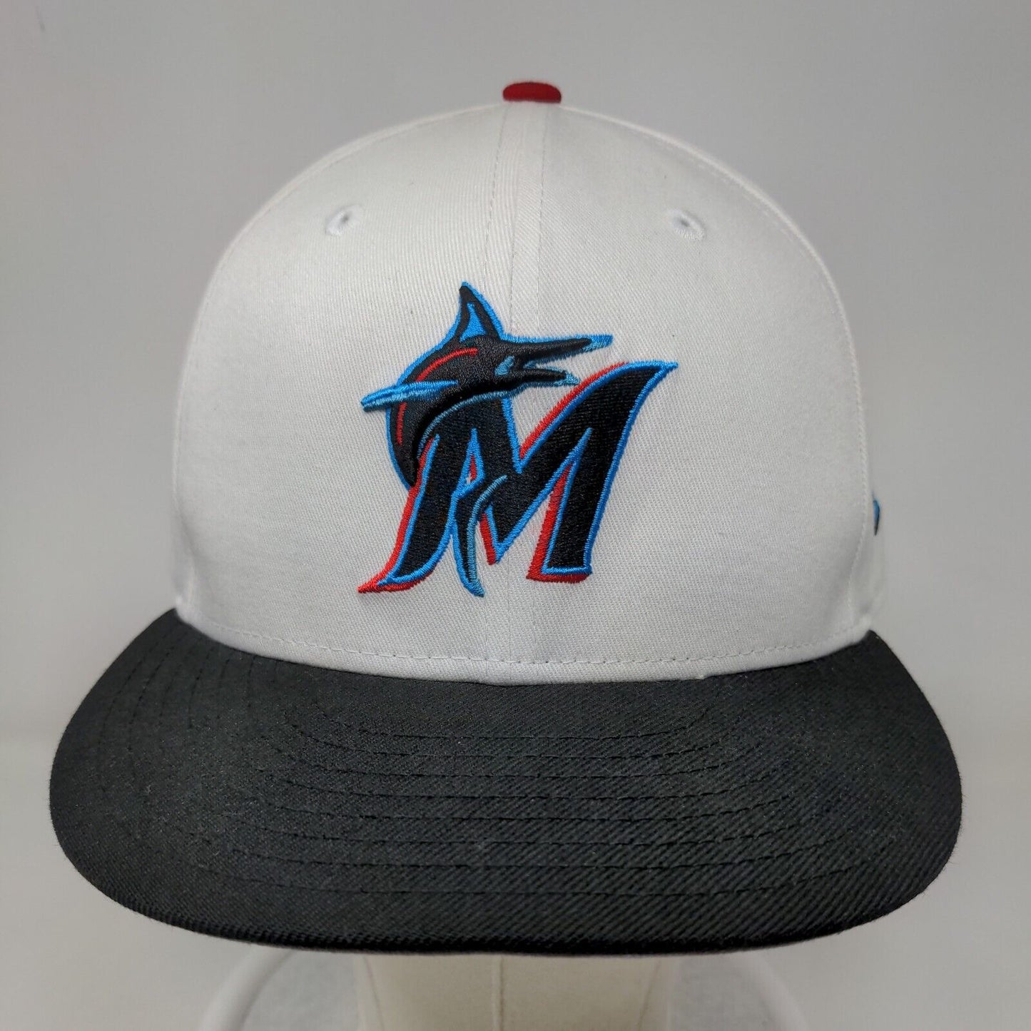 New Era Men's Flat Bill Snapback Hat White OSFM Florida Marlins MLB Cotton