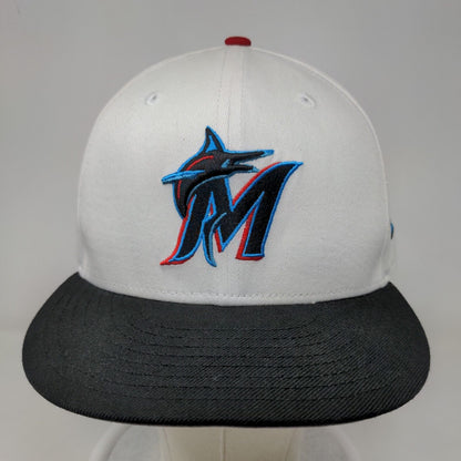 New Era Men's Flat Bill Snapback Hat White OSFM Florida Marlins MLB Cotton