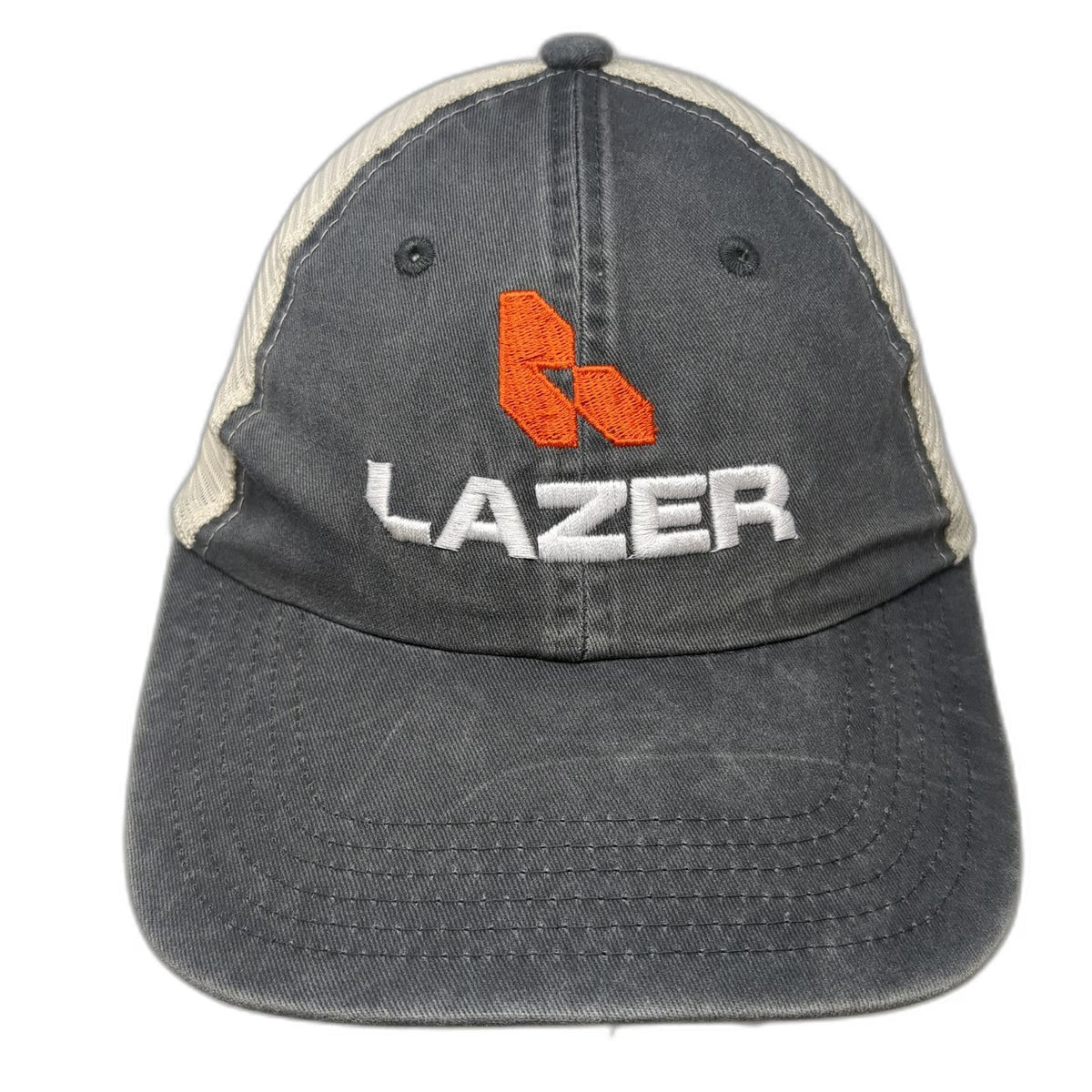 Port Authority Trucker Hat Gray OSFM Mesh Back LAZER Orange Logo Snapback Cap