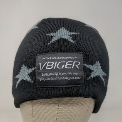 Vbiger Men's Knit Beanie Hat Cap Black Gray Stars All Over Print