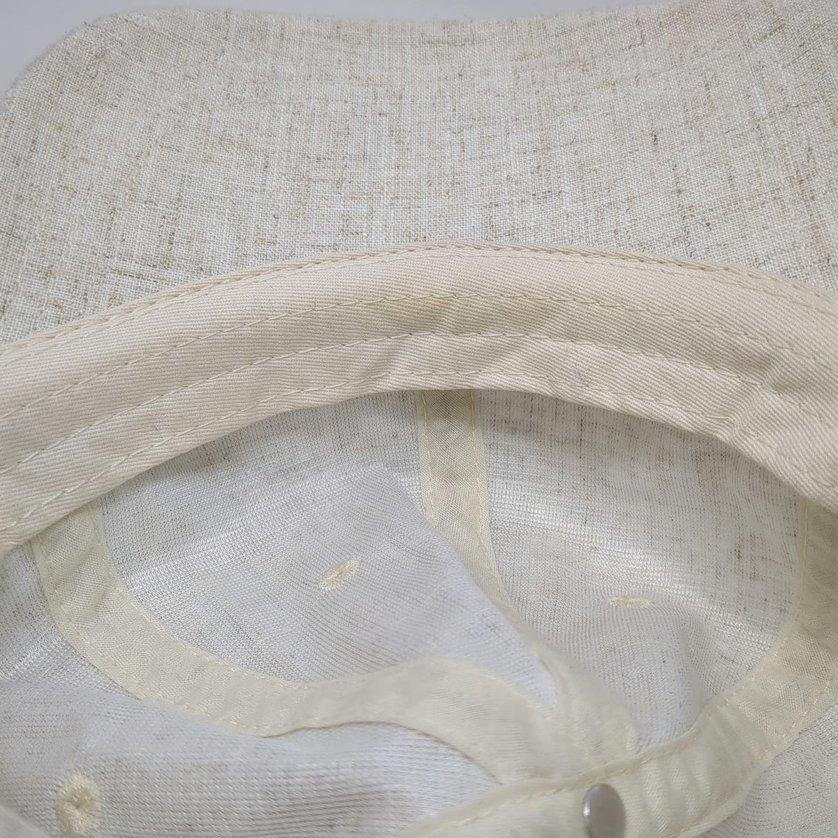 Baseball Cap Beige One Size Linen Blend Leather Strapback Hat Plain Textured