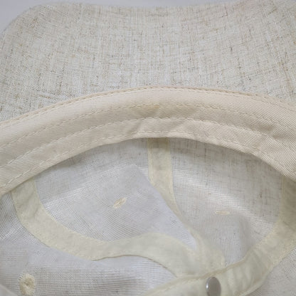 Baseball Cap Beige One Size Linen Blend Leather Strapback Hat Plain Textured