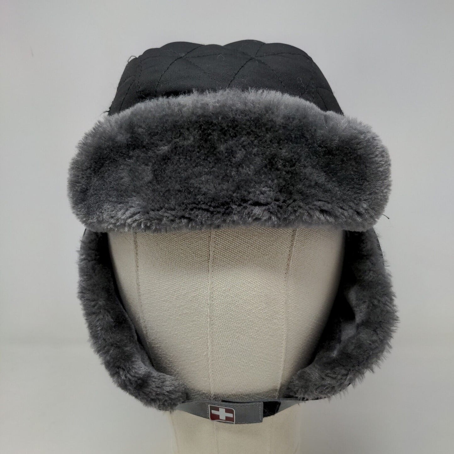 Swiss + Tech Men's Trapper Hat Black Vegan Fur Ear Flaps 100% Polyester